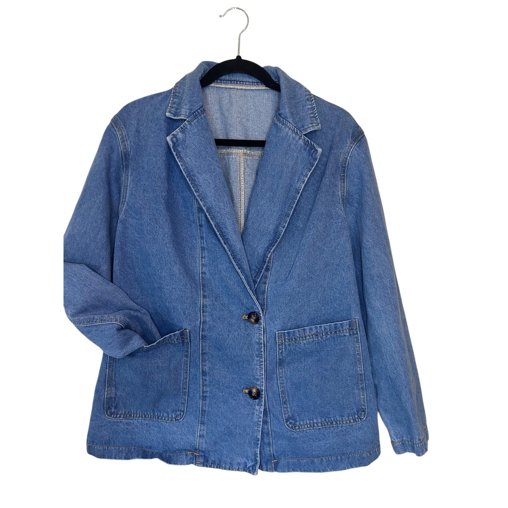 Womens Medium Wash Classic Denim Blazer